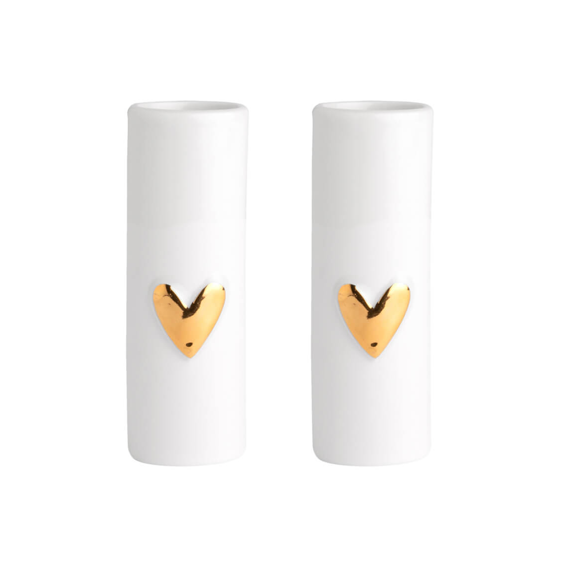 Rader Love Heart Mini Porcelain Vases Set of 2 – Modern Bud Vase Gift Set with Gold or Silver Heart Accents