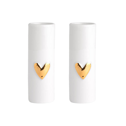 Rader Love Heart Mini Porcelain Vases Set of 2 – Modern Bud Vase Gift Set with Gold or Silver Heart Accents