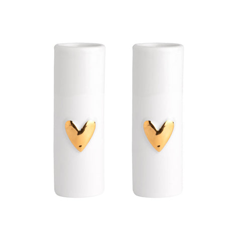 Rader Love Heart Mini Porcelain Vases Set of 2 – Modern Bud Vase Gift Set with Gold or Silver Heart Accents