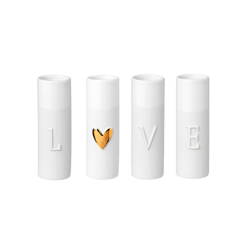 Rader Love Heart Mini Porcelain Vases Set of 4 – Modern Bud Vase Gift Set with Heart Accent