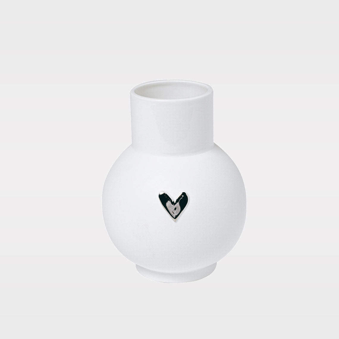 Rader Love Heart Porcelain Globe  Vase – Modern Vase with Gold or Silver Heart Accents