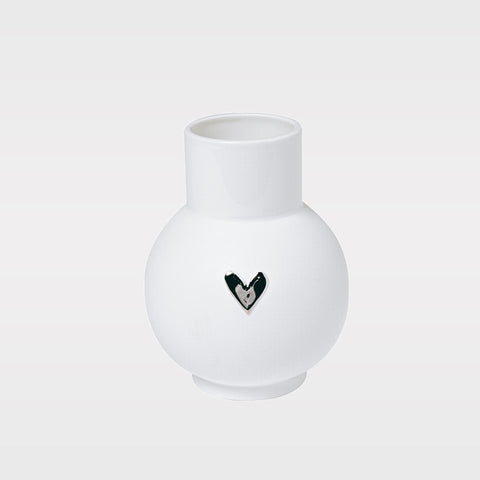Rader Love Heart Porcelain Globe  Vase – Modern Vase with Gold or Silver Heart Accents