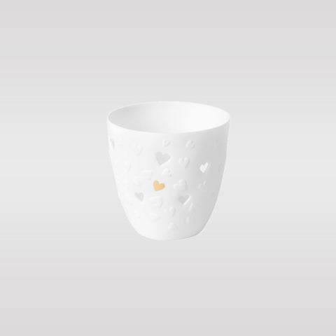 Rader Poetry Porcelain Tealight Candle Holder with Golden Heart Design - Scandinavian Cozy Catchall Dish