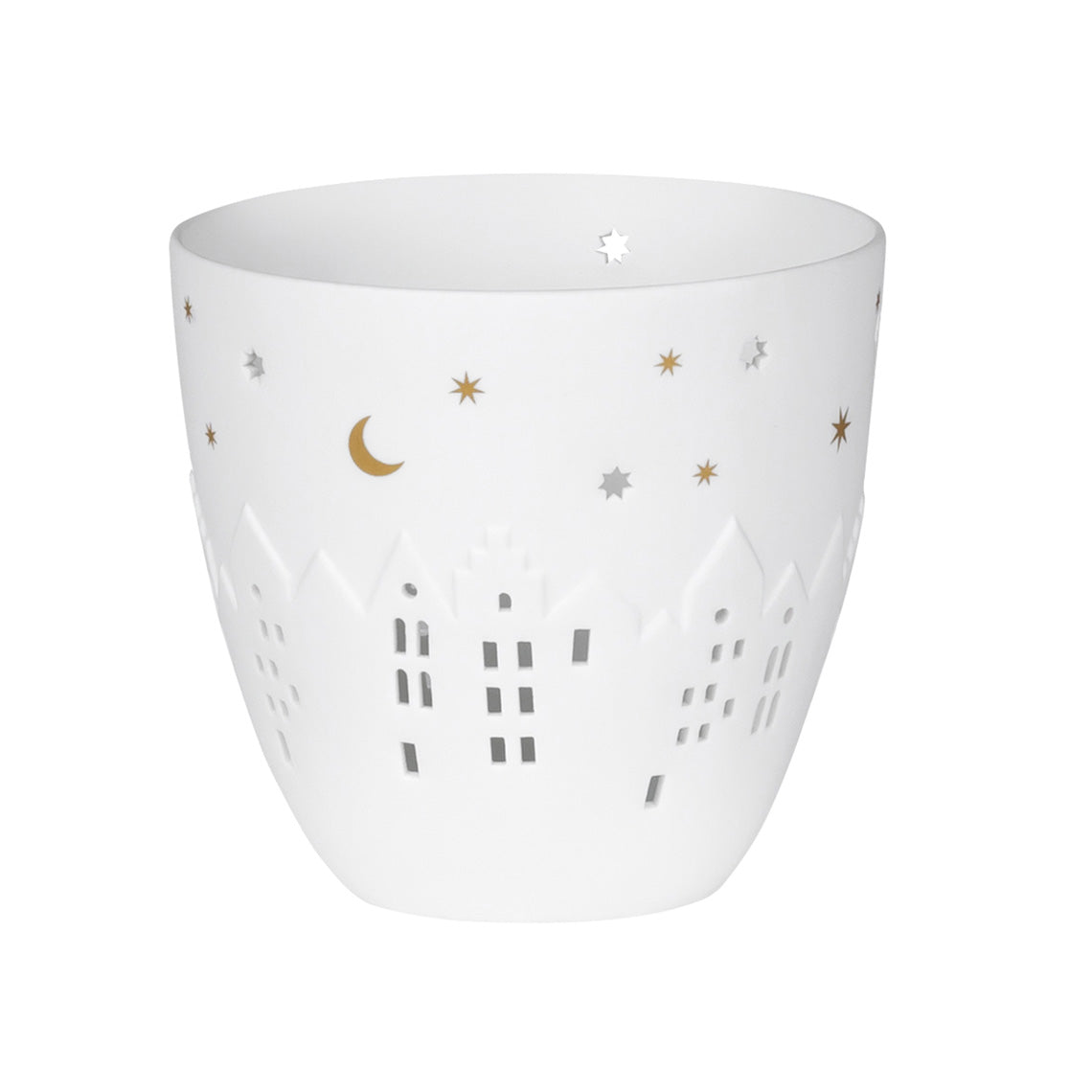 Rader Poetry Porcelain Tealight Candle Holder with Village House Design - Scandinavian Cozy Catchall Dish