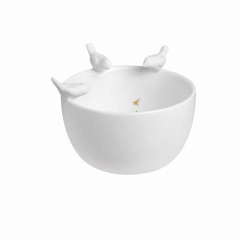 Rader Porcelain Stories Decorative Bird Bowl – Handcrafted Catchall Dish with Gold Accents - Food Safe
