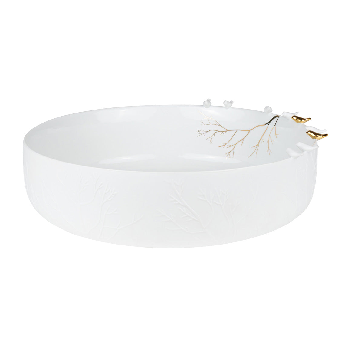Rader Porcelain Stories Decorative Flock of Birds Bowl – Handcrafted Catchall Dish with Gold Accents - Food Safe