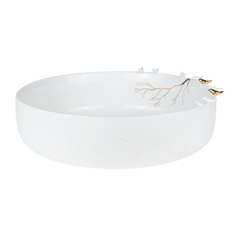 Rader Porcelain Stories Decorative Flock of Birds Bowl – Handcrafted Catchall Dish with Gold Accents - Food Safe