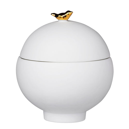 Rader Porcelain Stories Decorative Flock of Birds Canister with Lid – Handcrafted Catchall Dish with Gold Accents - Food Safe