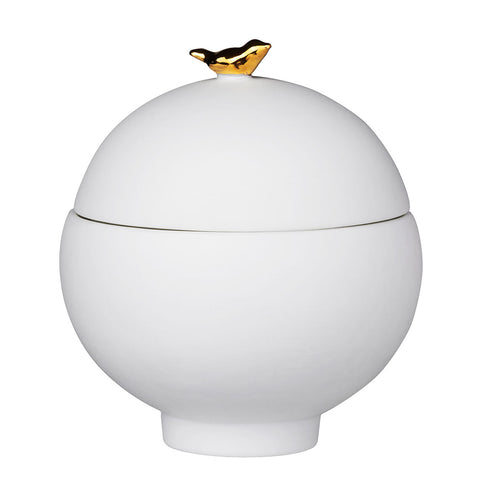 Rader Porcelain Stories Decorative Flock of Birds Canister with Lid – Handcrafted Catchall Dish with Gold Accents - Food Safe