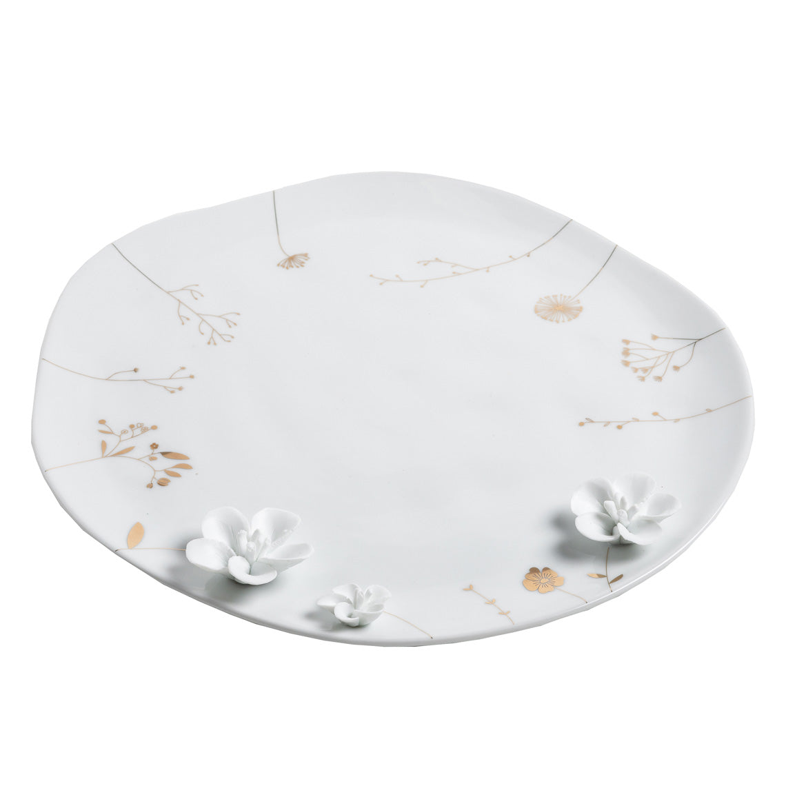 Rader Porcelain Stories Decorative Flower Plate – Handcrafted Catchall Dish with Gold Accents - Food Safe