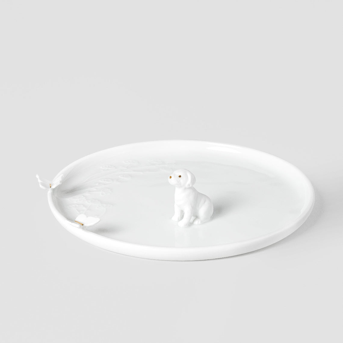 Rader Porcelain Stories Decorative Puppy Plate – Handcrafted Catchall Dish with Gold Accents - Food Safe