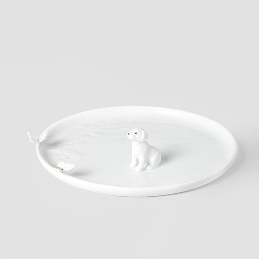 Rader Porcelain Stories Decorative Puppy Plate – Handcrafted Catchall Dish with Gold Accents - Food Safe