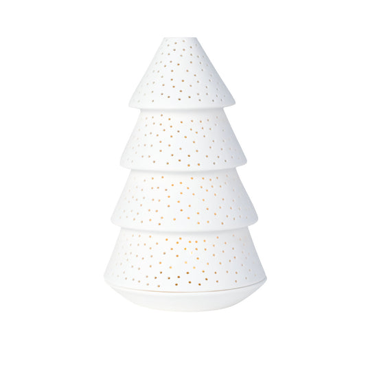 White Porcelain Christmas Tree Tealight Holder for Mantle, Shelf or Holiday Village - Scandinavian Décor