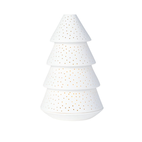 White Porcelain Christmas Tree Tealight Holder for Mantle, Shelf or Holiday Village - Scandinavian Décor