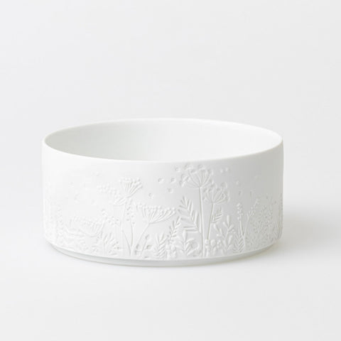 White Porcelain Decorative Serving Dish with Flower Garden Design for Tabletop Service or Décor 