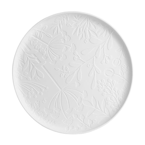 White Porcelain Decorative Serving Tray with Flower Garden Design for Tabletop Service or Décor 