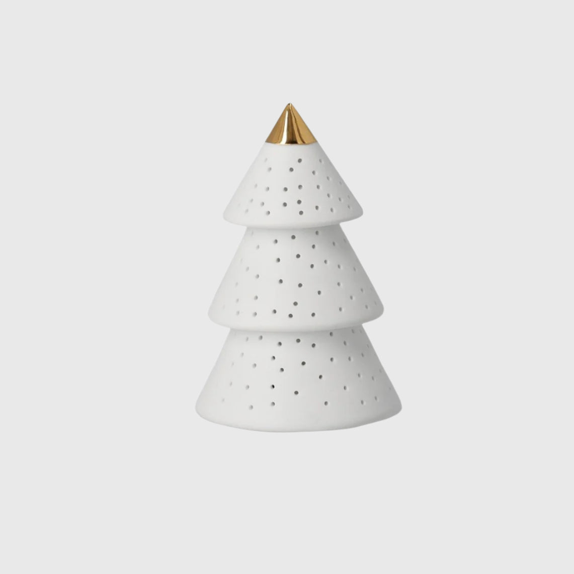 White Porcelain LED Christmas Tree With Gold Tip – Elegant Holiday Accent Light for Mantel, Holiday Village & Table Decor
