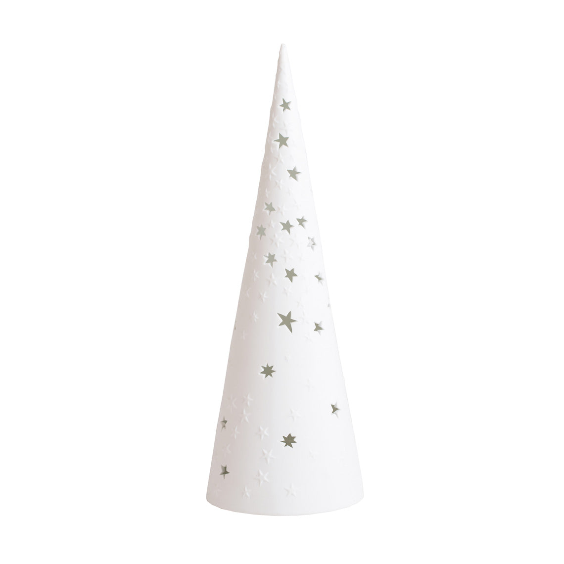 White Porcelain LED Christmas Tree With Star Cutouts – Elegant Holiday Accent Light for Mantel, Holiday Village & Table Decor
