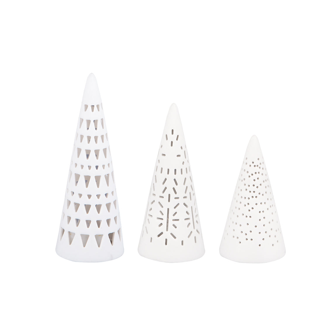 White Porcelain Mini LED Christmas Tree Set of 3 – Elegant Holiday Accent Light for Mantel, Holiday Village & Table Decor
