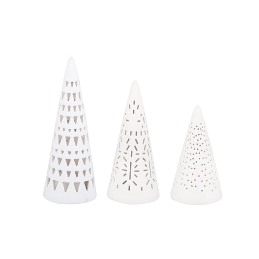 White Porcelain Mini LED Christmas Tree Set of 3 – Elegant Holiday Accent Light for Mantel, Holiday Village & Table Decor