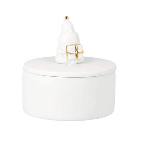White Porcelain Santa Canister with Lid - Decorative Christmas Storage Jar for Candy, Cookies & Holiday Décor