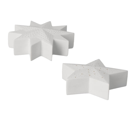 White Porcelain Star Shaped LED Lamp Set of 2 Soft Night Light for Table or Dresser