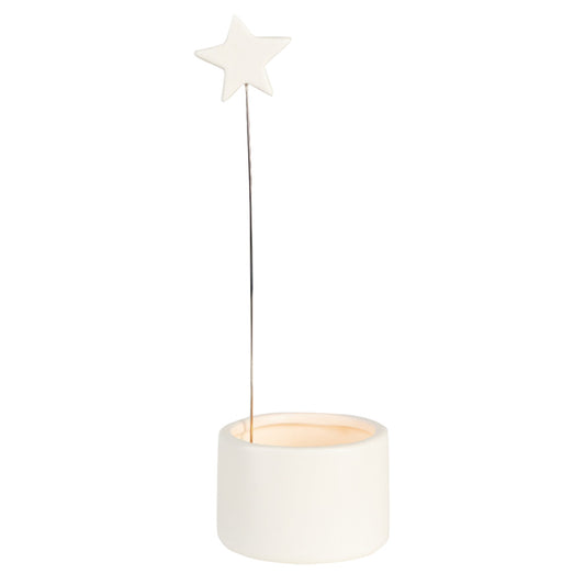 White Porcelain Tealight Holder with Make A Wish Gold Star Accent