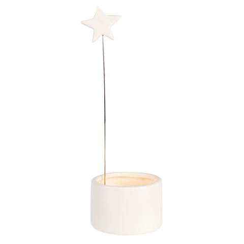 White Porcelain Tealight Holder with Make A Wish Gold Star Accent