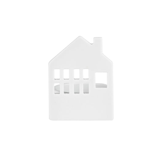 White Porcelain Village House Tealight Holder – Minimalist Christmas Décor - Handcrafted