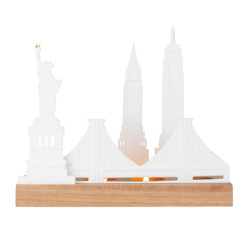 City Skyline Tealight Holder - NYC With Candles Lit